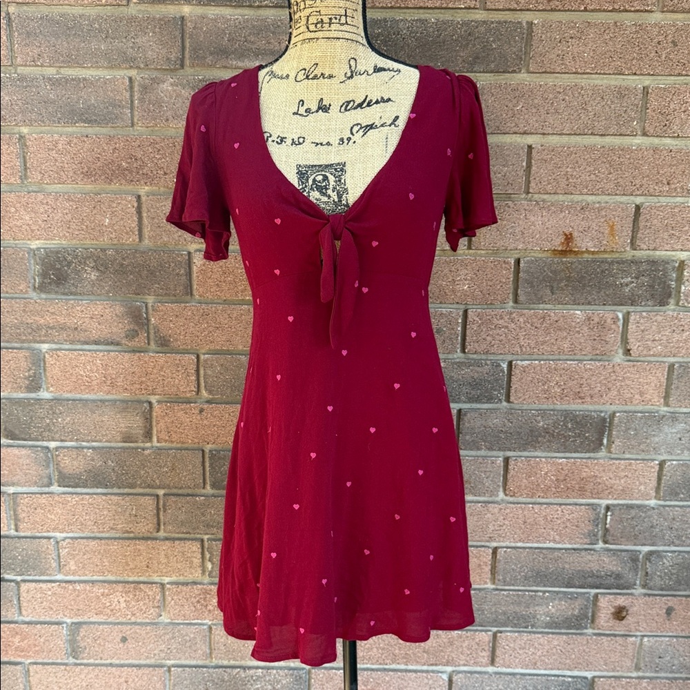 Forever 21 Burgundy Mini Dress with Pink Heart Pattern Size S